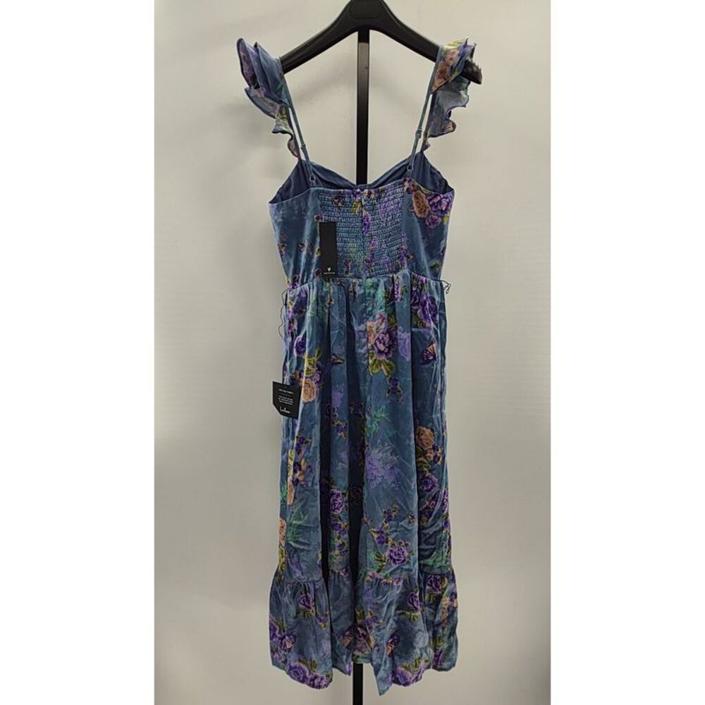 Lulu's Blue Floral Midi Dress with Purple & Green Accents - Picture 2 of 2